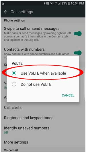 Как включается VoLTE на смартфоне Galaxy S7 или Galaxy S7 Edge