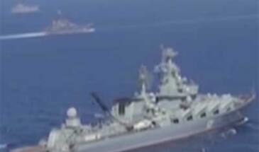 Ракетный крейсер «Москва»: боевые стрельбы в Средиземном море [видео]