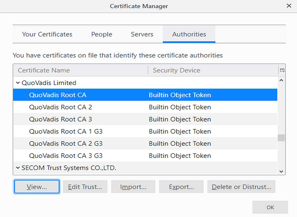 Как удалить сертификаты Dark Matter из Firefox