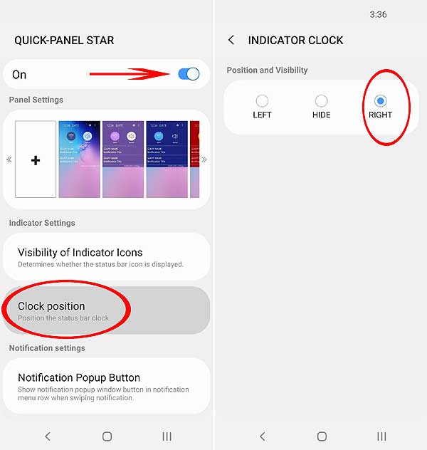 Как переставить часы в правый угол экрана Galaxy с Android 9