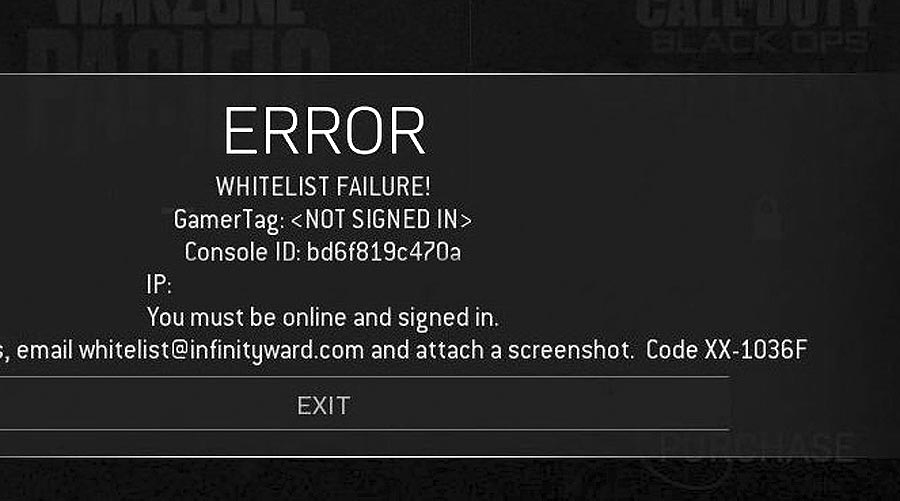 ошибка Whitelist Failure (сбой белого списка) в Warzone на Xbox - код XX-1036F